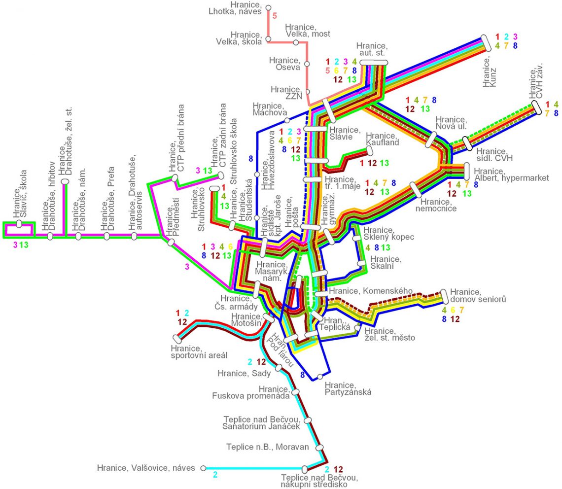 Mapa MHD v Hranicích